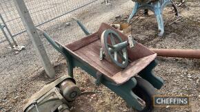 Vintage wooden wheelbarrow with solid wood wheel and wheel and tyre