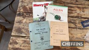 Qty Allen Motor scythe instruction book, parts list and sales leaflets