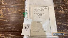 Photocopy parts list for Norton 1931, Norton Motor Cycles 1928-1955 - maintenance manual by Bruce Main-Smith, photocopy of Norton catalogue, 1931, copy of Norton illustrated spare parts list, 1951-54, published by Bruce Main-Smith, copy of Norton 1931 ca