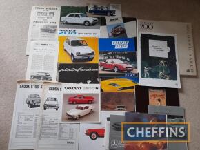 Qty European car brochures/leaflets; Mercedes-Benz, Fiat, Peugeot, Audi, Skoda etc.