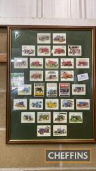 Framed collection of 30 collector's cards of post-war tractors