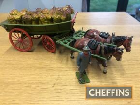 Britains horse-drawn cart, straw and figure