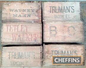 Wooden beer crates; Watney Mann, Truman's, B. C, Tetley Walker (6)