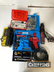 Motorcycle workshop tools, to include valve seat cutters, soldering set, strobe gun, electric tyre inflator etc. (7)