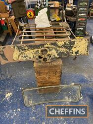 Vintage commercial vehicle dashboard, together with a pre-war windscreen and `Viscount` roof rack