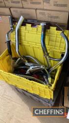 Qty Harley Davidson chrome parts in yellow crate