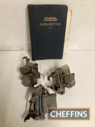 Zenith Carburettor manual 1952, together with three Zenith carburettors; 30VM, VN, 30 VIG3