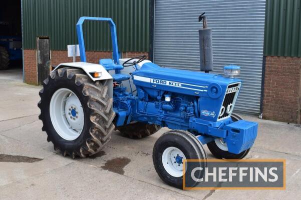 1976 FORD 7600 2wd diesel TRACTOR Fitted with Dual Power, Load Monitor, single assistor ram, linkage, PTO, drawbar, power steering and 10no. front weights on 460/85R34 rear and 10.00-16 front wheels and tyres Reg. No. PAO 956P Serial No. A297171 FDR: 01/0