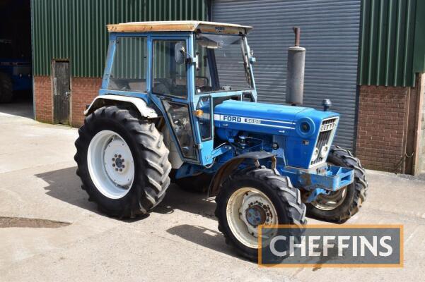 FORD 6600 4wd diesel TRACTOR Fitted with ZF front axle, cab, front weight tray, linkage and PTO on 16.9R34 rear and 11.2R24 front wheels and tyres Reg. No. EAO 258T Serial No. A365927 Hours: 4,985 FDR: 01/01/2020