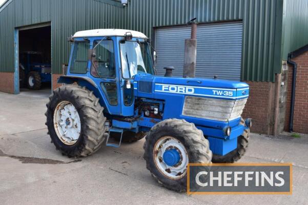 FORD TW-35 4wd diesel TRACTOR Fitted witn Q cab, ZF front axle, linkage, 222kg rear wheel weights and 12no. underslung leaf weights on 520/70R38 PAVT rear and 14.9R28 front wheels and tyres Reg. No. A826 RTL Serial No. 912208 Hours: 7,076 FDR: 18/08/1972