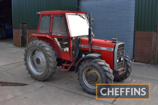 1983 MASSEY FERGUSON 290 4wd diesel TRACTOR Fitted with cab, PTO, rod style linkage pick-up hitch and linkage on 13.6R38 rear and 13.6R24 front wheels and tyres Reg. No. GEL 699Y Serial No. 389471 79/5068 Hours: 7,573 FDR: 01/08/2021