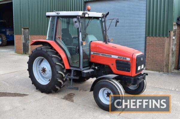 1997 MASSEY FERGUSON 4235 2wd diesel TRACTOR Fitted with linkage and drawbar on 480/70R34 rear and 10.00-16 front wheels and tyres Reg. No. P580 GPE Serial No. F17098 Hours: 1,541 FDR: 01/02/2022