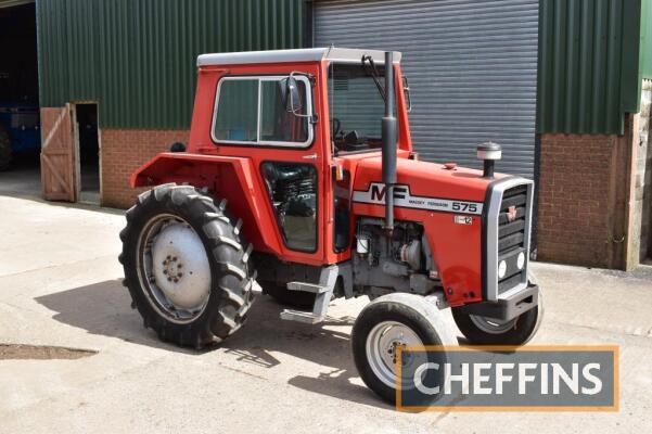 MASSEY FERGUSON 575 2wd diesel TRACTOR Fitted with 2door MF red cab, Syncro 12 3stick gearbox, linkage, plough light, 2no. spools and PTO Reg. No. ADV 728X Serial No. S146034 Hours: 6,968
