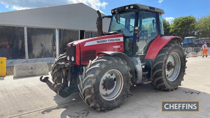 Massey Ferguson 7480 Tractor c/w front linkage, 2 electric manual spools, front PTO, 650/65/38 rear, 540/65/28 front, electric mirrors, climate control, heated seat, Timik reconditioned engine fitted at 10k hours Hours: approx 11,400 Reg. No. SN04 LBX