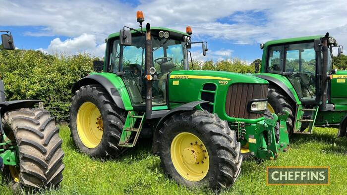 2011 JOHN DEERE 6930 Premium AutoQuad 50kph 4wd TRACTOR Fitted with Zuidberg front linkage, front and cab suspension, linkage, PTO, PUH and air brakes on 650/65R38 rear and 540/65R28 front wheels and tyres Reg. No. GN11 LHE Serial No. IL06930XCBN685977 Ho