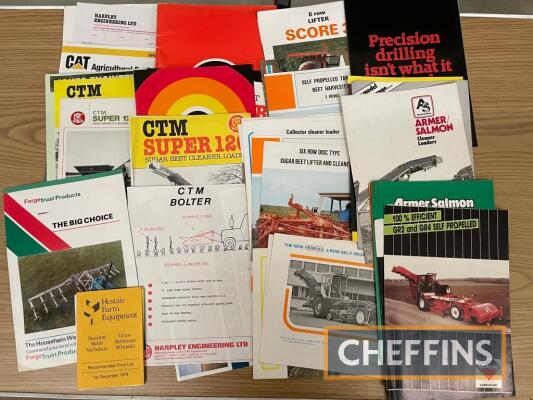 Qty sugar beet harvesting and handling equipment sales brochures and price lists, to include CTM, Moreau etc.