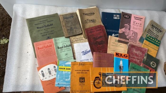 Selection of motorcycle manuals, to include Triumph, Royal Enfield, Velocette and others