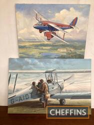 Draganfly Rapide and Tiger Moth type, two paintings on canvas