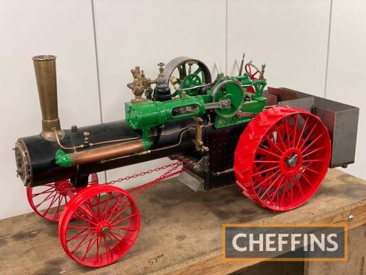 2ins scale Case 65hp steam tractor, built in the 1990s from drawings and instructions by Coles Power Models. Copper boiler, not steamed and requiring completion; supplied with parts, drawing and build instructions