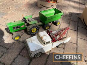 Tonka tinplate recovery truck, together with tractor and trailer