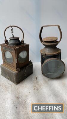 2no. railway paraffin lamps, together with another