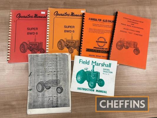 Qty agricultural tractor operating instructions and parts lists, to include Field Marshall, Allis Chalmers etc, some photocopies