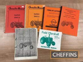 Qty agricultural tractor operating instructions and parts lists, to include Field Marshall, Allis Chalmers etc, some photocopies