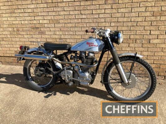 1954 350cc Royal Enfield Bullet MOTORCYCLE Reg. No. N/A Frame No. 32 627 Engine No. 32 627 Presented in trail trim with aluminium tank and guards, hi level exhaust, braced bars. The Enfield is offered for sale direct from its Danish home where it appears