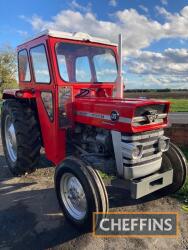 1967 MASSEY FERGUSON 135 Multi-Power 4cylidner diesel TRACTOR Serial No. 73472 An early example with swept back front axle, front weight carrier, PAS, Duncan cab, dynamo guard and rebuilt engine. Vendor reports that the Multi-Power is sharp and it has rec