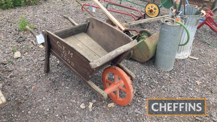 Wooden garden wheelbarrow