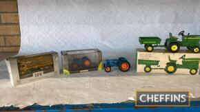 Universal Hobbies 1:43 scale Fordson Power Major, with another, and together with John Deere and Dumpcart ERTL 552 Model and EFE AEC lorry