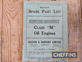 Ruston & Hornsby Class M oil engines spare parts catalogue