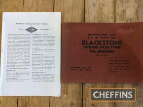 Blackstone `Spring Injection` oil engines instructions and parts lists etc.
