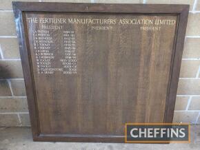 Fertiliser Industry Honours board, oak with gold leaf lettering