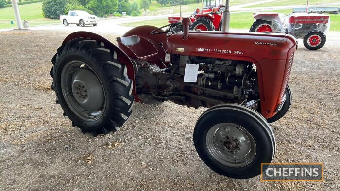 1962 MASSEY FERGUSON 35X Multi-Power 3cylinder diesel TRACTOR Serial No. SNMYW302910 Reported to start and run well, with fully working Multi-Power and hydraulics, but will require some cosmetic refurbishment. Vendor states, that the tractor comes with a