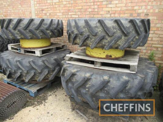 Pr. 20.8R42 rear Stocks wheels and tyres and 16.9R30 front wheels and tyres with clamps