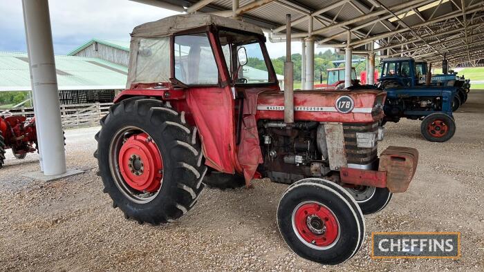 1971 MASSEY FERGUSON 178 4cylinder diesel TRACTOR Reg. No. UNT 633J Serial No. 178-748404H Presented in running and driving condition; this Massey Ferguson 178 is reported to have been stored inside for the past six years and in good off-farm condition, w