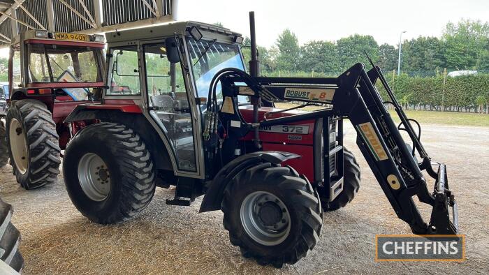 1997 MASSEY FERGUSON 372 4cylinder diesel 4wd TRACTOR Reg. No. P572 BFV Serial No. 9138F09213 Fitted with Stoll Robust F8 loader and showing 4,961 hours