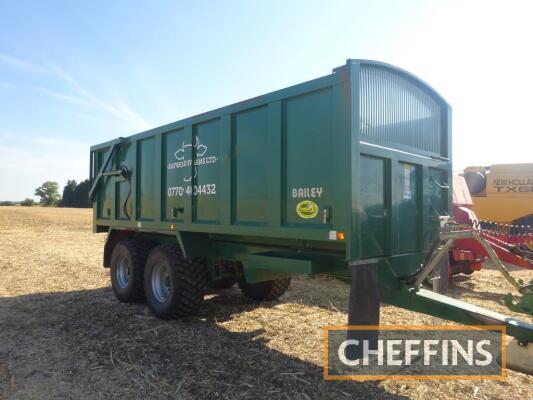 2014 Bailey 15tonne tandem axle steel monocoque hydraulic tipping trailer Fitted with sprung drawbar, axles, air brakes and hydraulic tailgate on 500/60R22.5 wheels and tyres Serial No. 12392