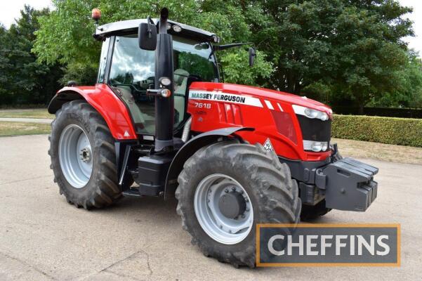 2015 MASSEY FERGUSON 7618 Dyna-6 50kph 4wd TRACTOR Fitted with air brakes, cab and front suspension, front weights, 2no. electric and 1no. manual spools on Michelin 650/65R38 rear and Michelin 540/65/R28 front wheels and tyres Reg. No. AE15 BWF Serial No