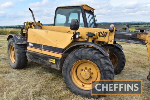 1999 CATERPILLAR TH62 4wd 4ws TELESCOPIC LOADER Fitted with pallet tines on 15.5-25 wheels and tyres. On farm from new Reg. No. S199 NNV Serial No. 4TM02061 Hours: 5,506