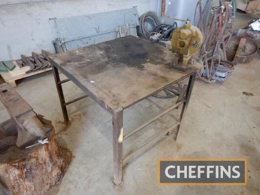 Metal workshop table and hand crank fan