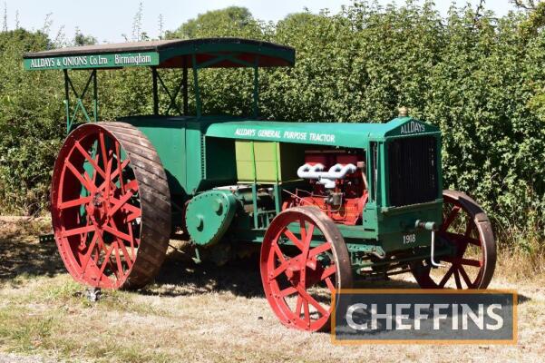 1918 ALLDAYS 'General Purpose' 4cylinder petrol TRACTOR Serial Number: 338 The Birmingham business of Alldays & Onions Ltd, formed in 1885, launched its 'General Purpose' tractor in October 1917. It was powered by a four-cylinder engine of Allday's own de