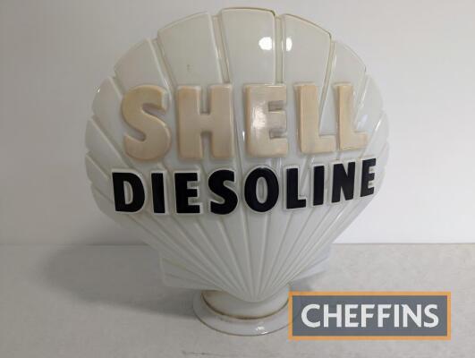 Shell Diesoline glass petrol pump globe, c.1950s, by Hailware, delivered to vendor's grandfather's garage from new, over-painted `Shell` lettering