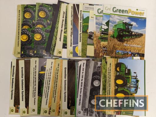 Qty contemporary John Deere tractor and combine harvester sales brochures, leaflets and catalogues