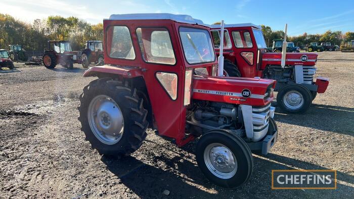 1967 MASSEY FERGUSON 135 Multipower 4cylidner diesel TRACTOR Serial No. 73472 An early example with swept front axle, front weight carrier, PAS, Duncan cab, dynamo guard and rebuilt engine. Vendor reports that the Multi-Power is sharp and it has recently