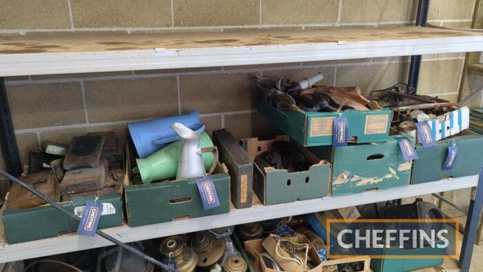 Large selection of bygones, to include Fen skates, sheep shearing scissors etc.