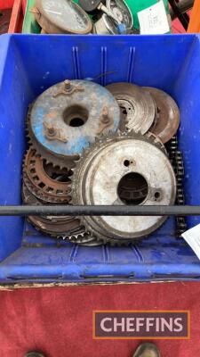 2no. Velocette brake drum/drive sprockets together with an assortment of clutch parts