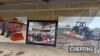 Framed picture, depicting Howard GB trade stand photo, together with Howard power harrow photo on board and Ford 6600 tractor, fitted with Farmhand F-120 loader and bucket picture