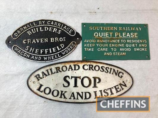 Darnall, Southern Railway and Railroad Crossing, 3 reproduction cast iron signs